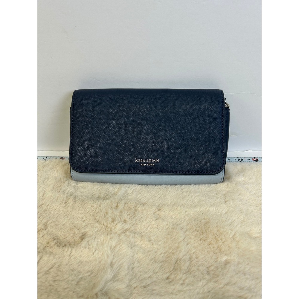 Kate Spade New York Two Tone Blue Saffiano Leather Crossbody Bag Navy Light Blue
